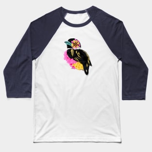 Black and Yellow Broadbill + Bandana Pink Lantana Baseball T-Shirt